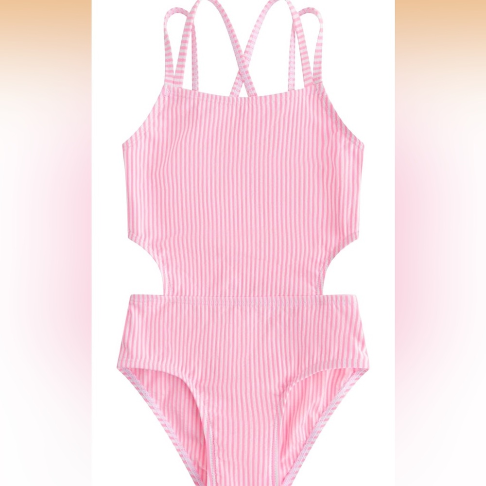 Charming Pink Striped Kids Swimwear